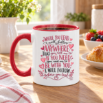 Where You Lead I Will Follow Accent Mug, Mother Daughter Love Coffee Cup, Inspirational Family Gift, Red Two Tone Ceramic Mug - Thumbnail Image 5
