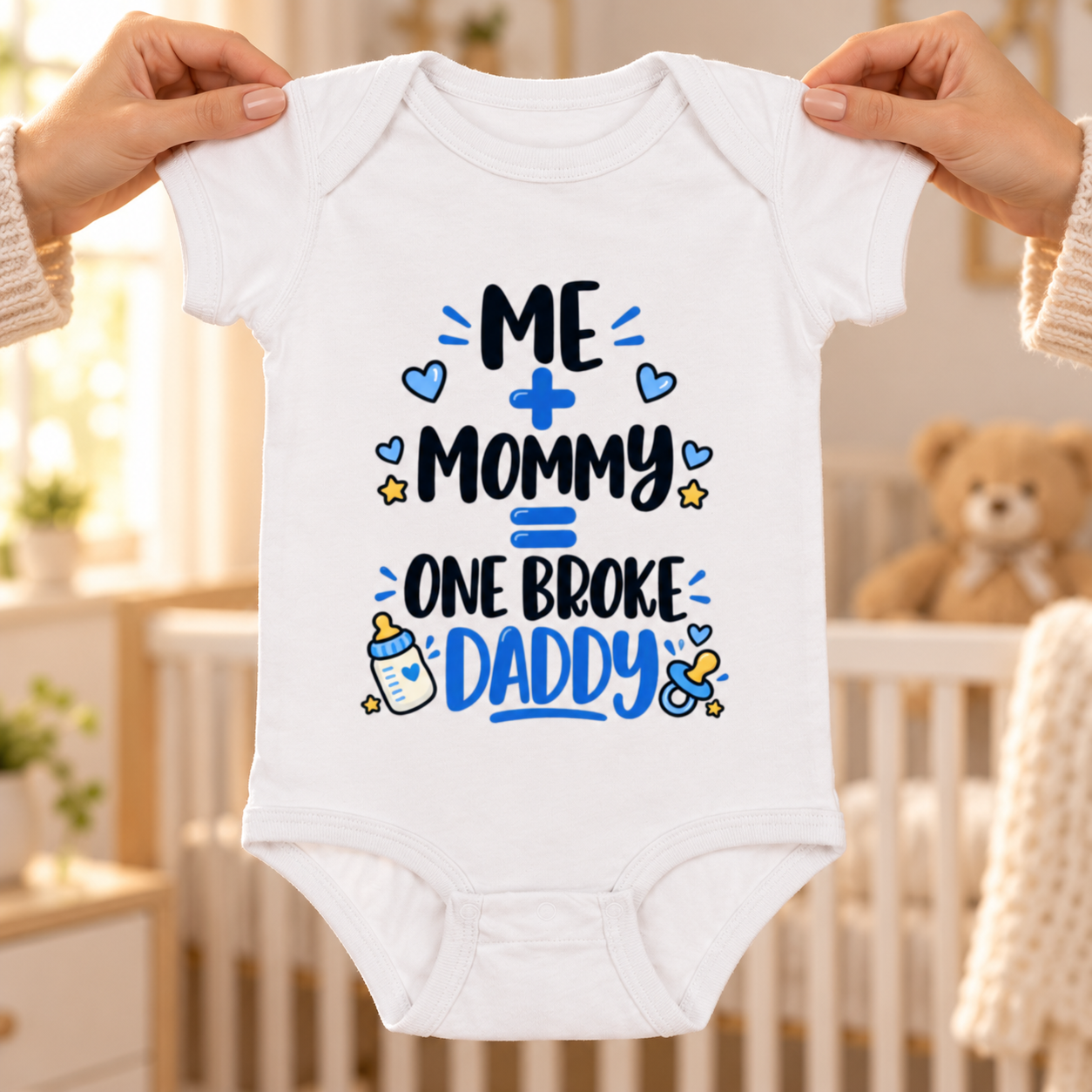 Me Plus Mommy Equals One Broke Daddy Baby Bodysuit, Funny Baby Boy Outfit, New Dad Gift, Father’s Day Infant Romper - Image 2