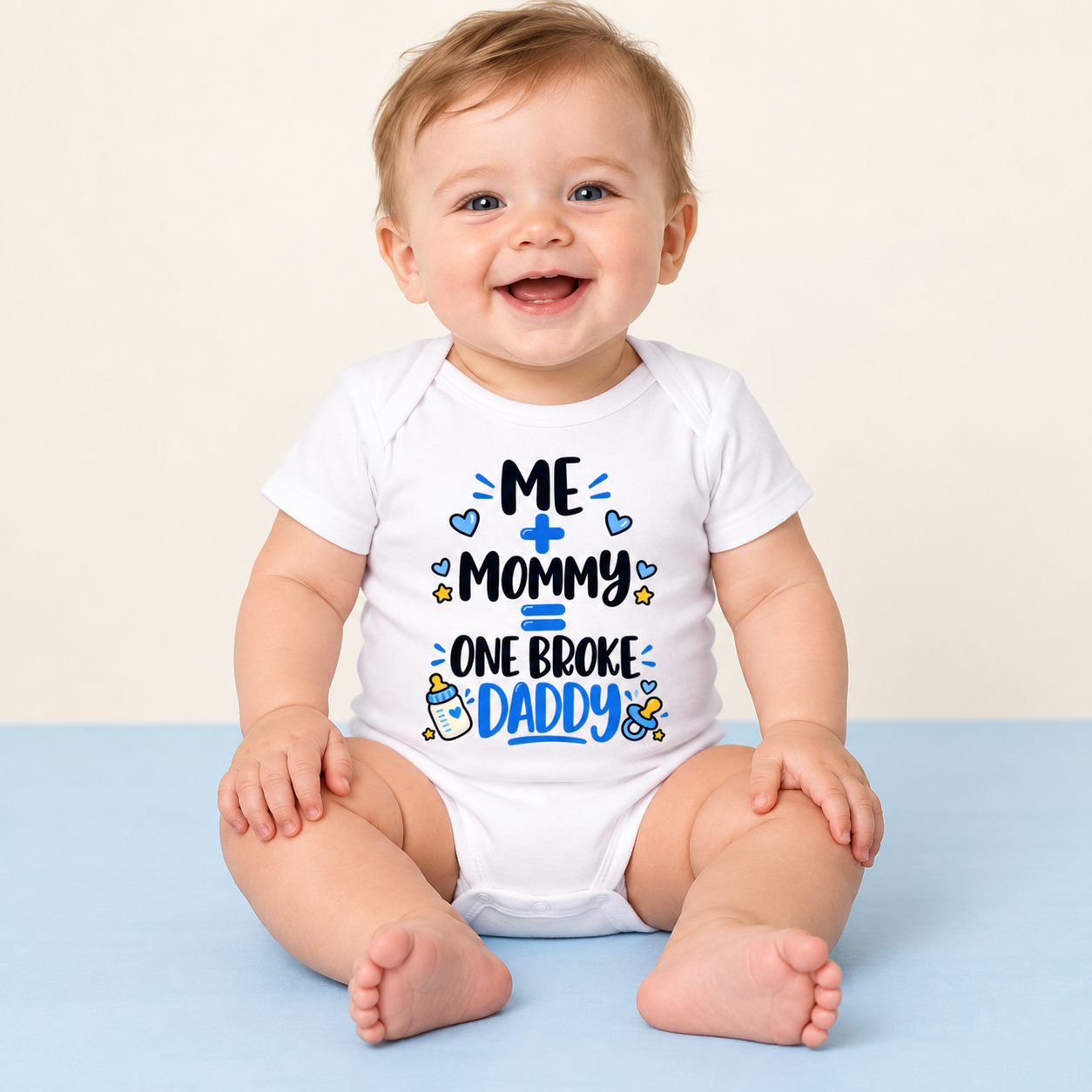 Me Plus Mommy Equals One Broke Daddy Baby Bodysuit, Funny Baby Boy Outfit, New Dad Gift, Father’s Day Infant Romper - Image 4