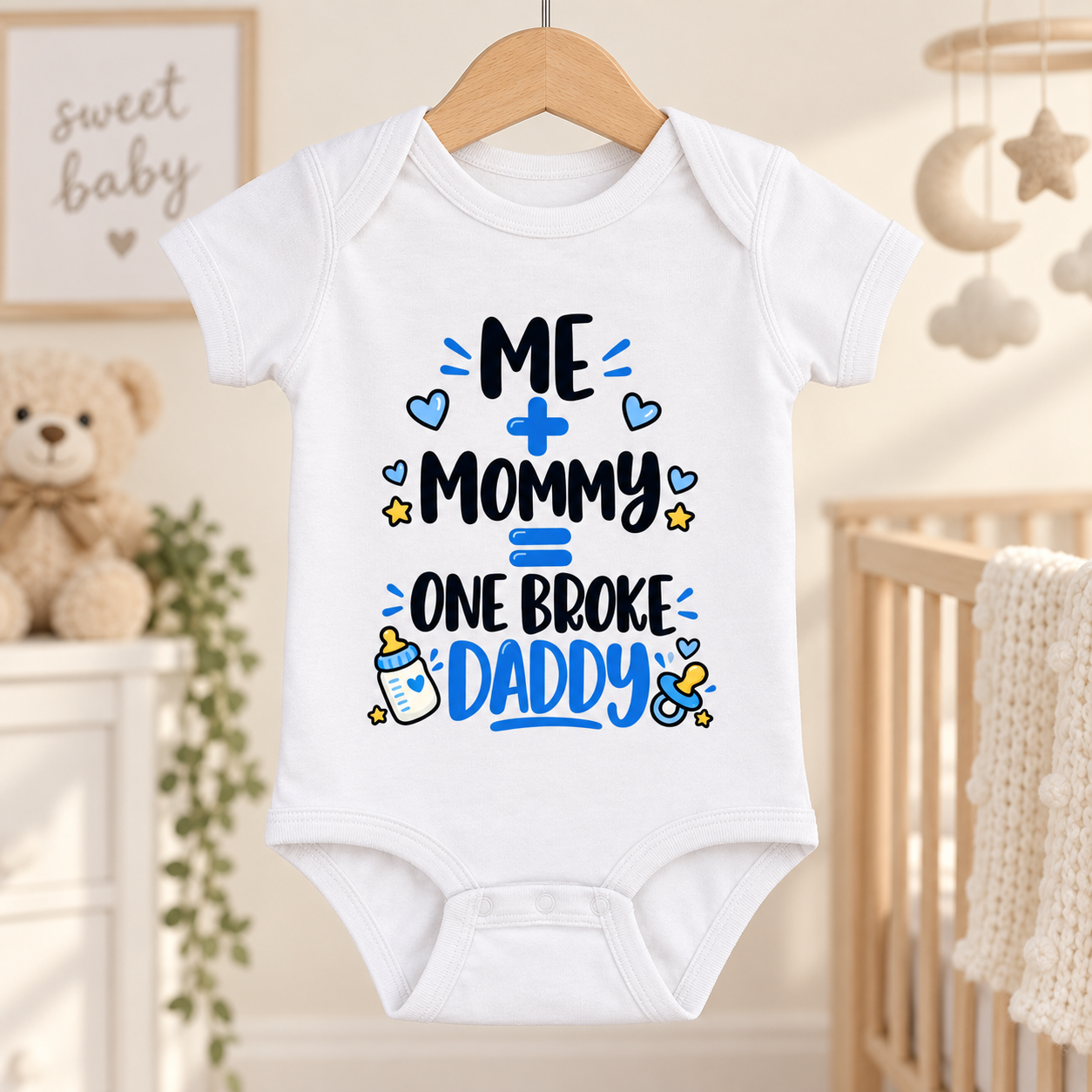 Me Plus Mommy Equals One Broke Daddy Baby Bodysuit, Funny Baby Boy Outfit, New Dad Gift, Father’s Day Infant Romper - Image 6