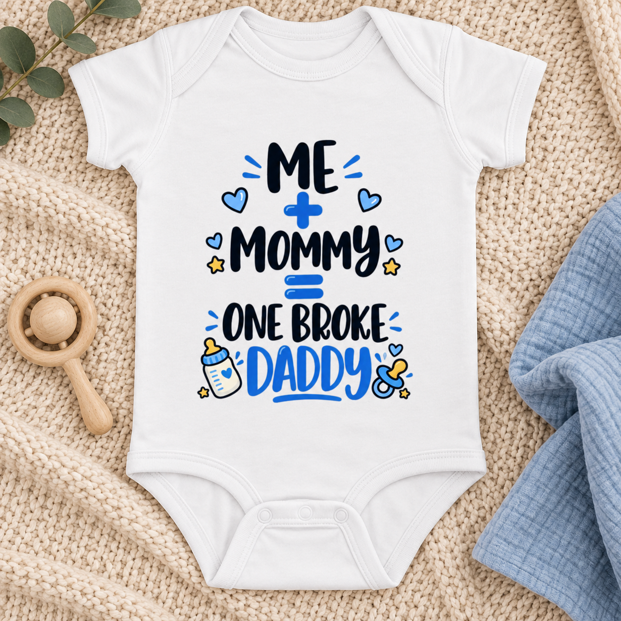Me Plus Mommy Equals One Broke Daddy Baby Bodysuit, Funny Baby Boy Outfit, New Dad Gift, Father’s Day Infant Romper - Image 7