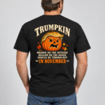 Trumpkin Halloween Back Print Shirt, Political Pumpkin Satire T-Shirt, Funny Election Halloween Graphic Tee - Thumbnail Image 2