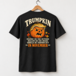 Trumpkin Halloween Back Print Shirt, Political Pumpkin Satire T-Shirt, Funny Election Halloween Graphic Tee - Thumbnail Image 4