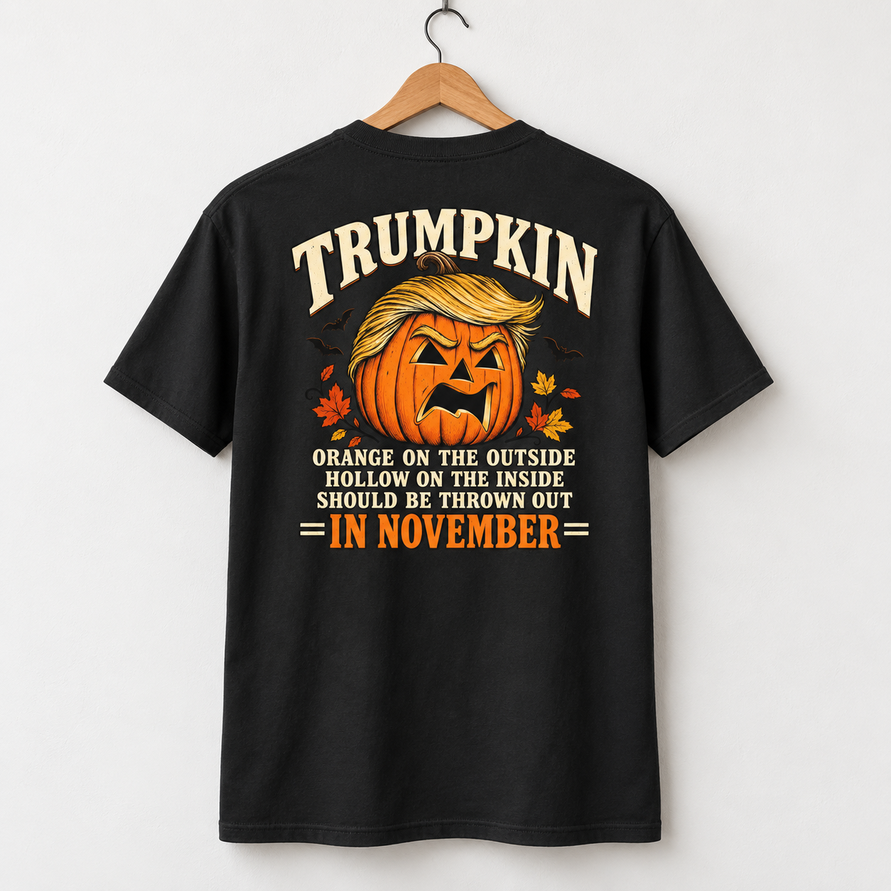 Trumpkin Halloween Back Print Shirt, Political Pumpkin Satire T-Shirt, Funny Election Halloween Graphic Tee - Image 4