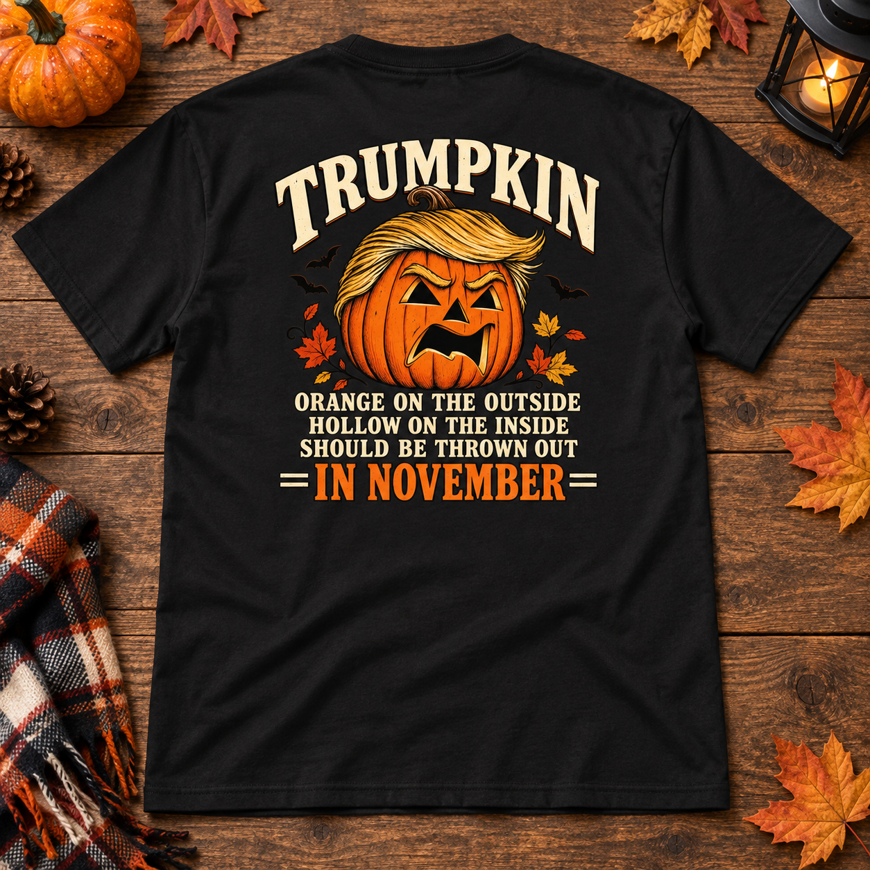 Trumpkin Halloween Back Print Shirt, Political Pumpkin Satire T-Shirt, Funny Election Halloween Graphic Tee - Image 5