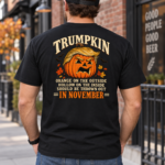 Trumpkin Halloween Back Print Shirt, Political Pumpkin Satire T-Shirt, Funny Election Halloween Graphic Tee - Thumbnail Image 6
