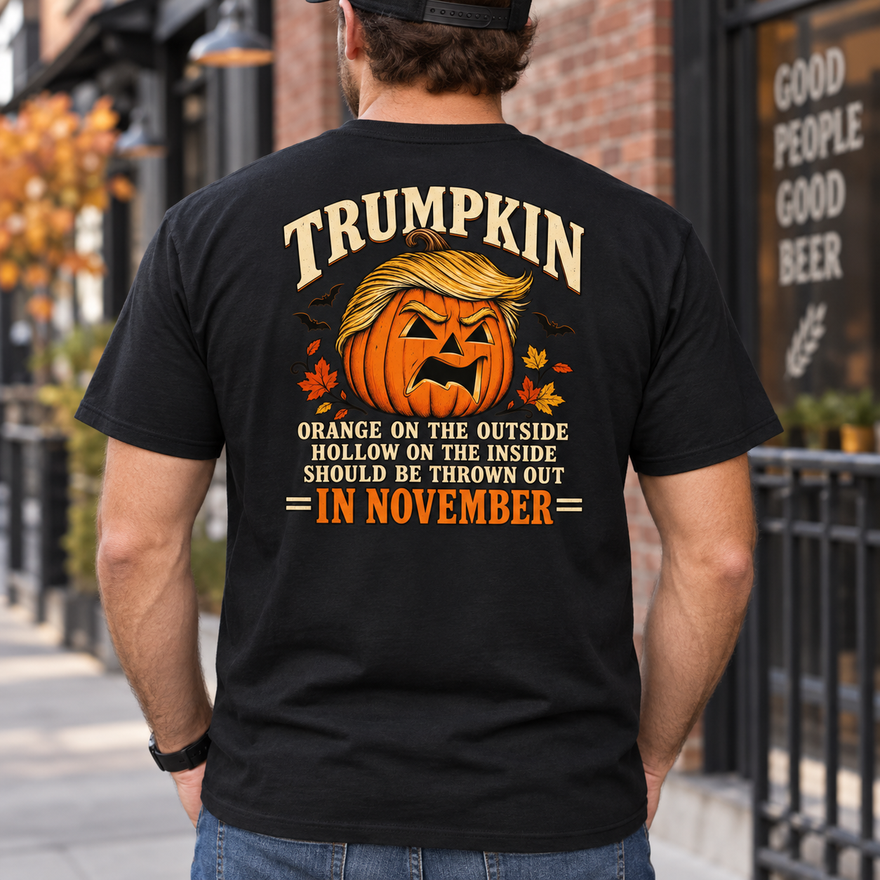 Trumpkin Halloween Back Print Shirt, Political Pumpkin Satire T-Shirt, Funny Election Halloween Graphic Tee - Image 6