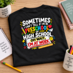 Sometimes I Can’t Tell If I’m In Preschool Or High School Shirt, Funny Teacher Back Print T-Shirt - Thumbnail Image 3