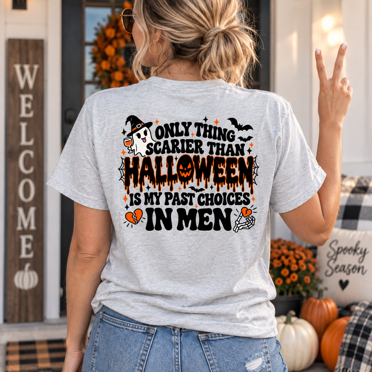 Only Thing Scarier Than Halloween Is My Past Choices In Men Shirt, Funny Women Halloween T-Shirt - Image 5
