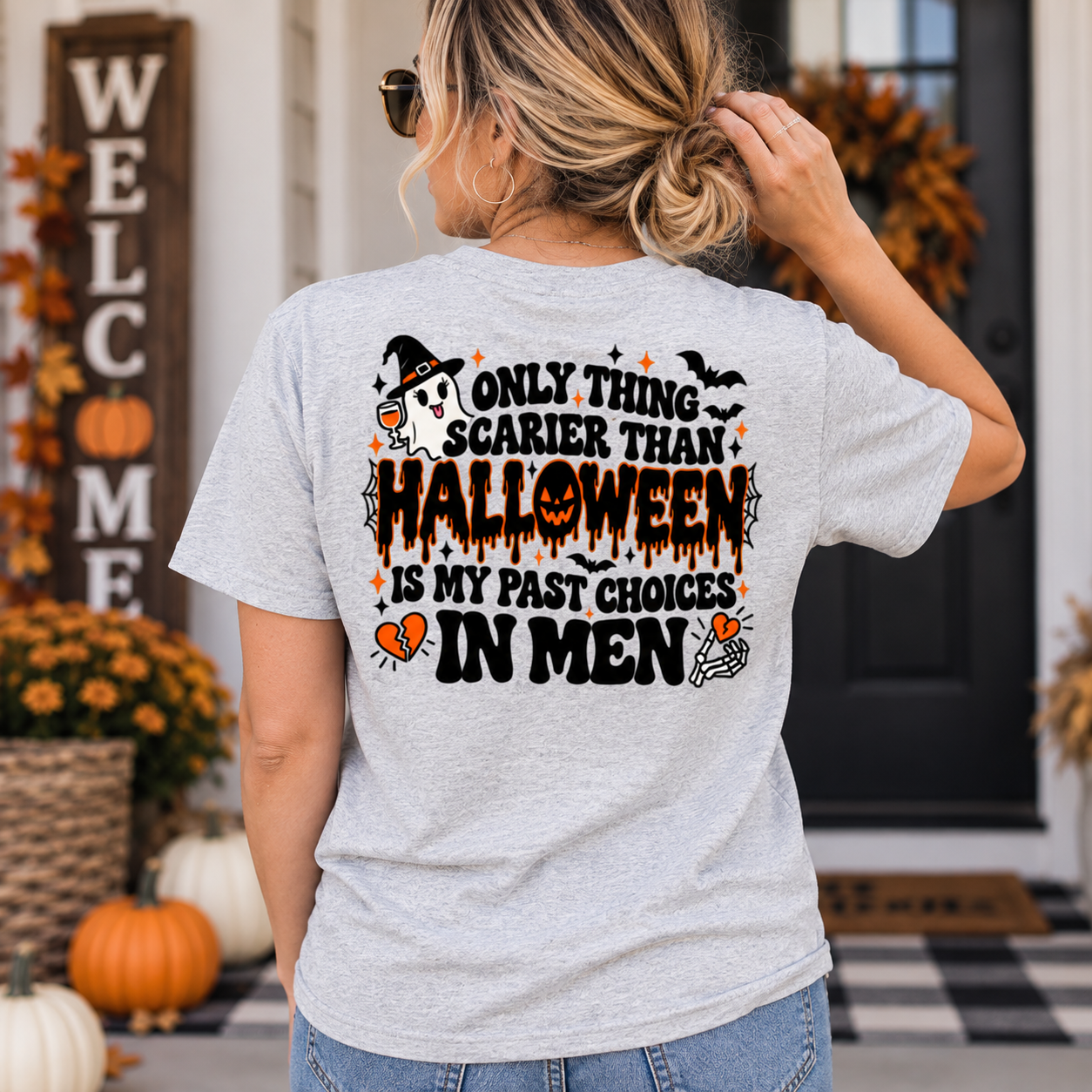 Only Thing Scarier Than Halloween Is My Past Choices In Men Shirt, Funny Women Halloween T-Shirt - Image 6