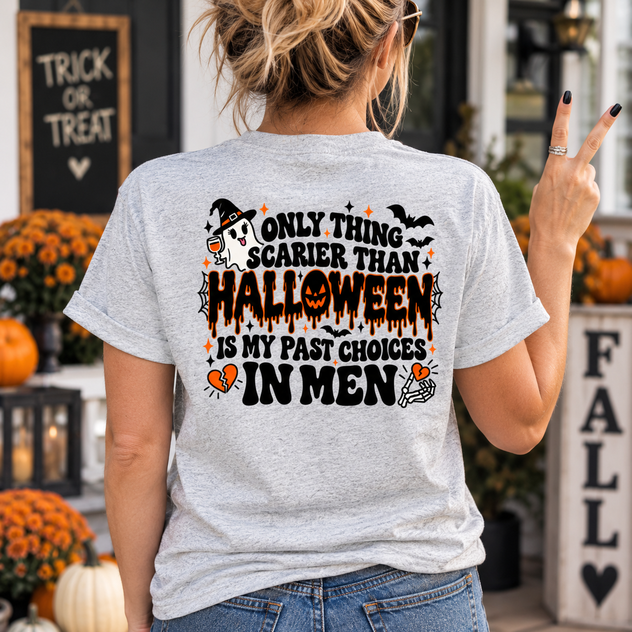 Only Thing Scarier Than Halloween Is My Past Choices In Men Shirt, Funny Women Halloween T-Shirt - Image 7