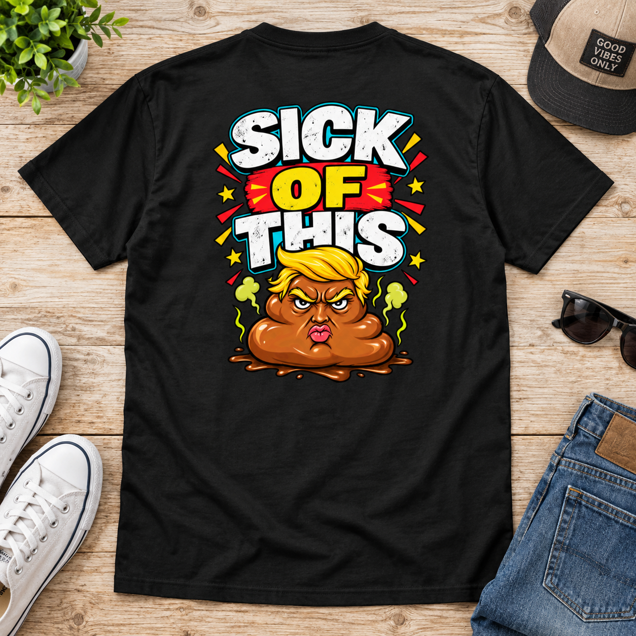 Sick Of This Funny Political Back Print Shirt, Satirical Cartoon Graphic T-Shirt, Colorful Humor Statement Tee - Image 5
