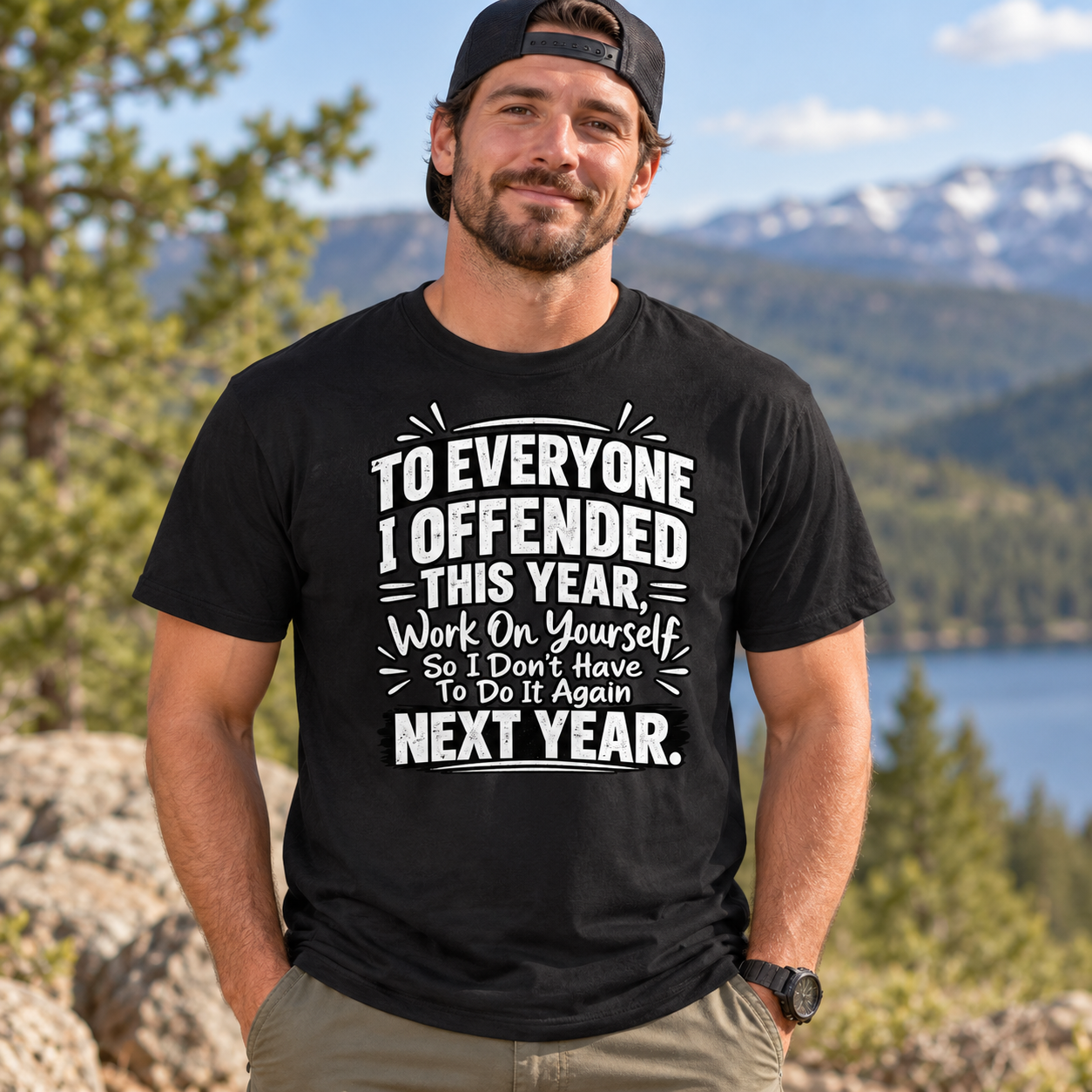 To Everyone I Offended This Year Shirt, Work On Yourself So I Don’t Have To Do It Again Funny Sarcastic T-Shirt - Image 3