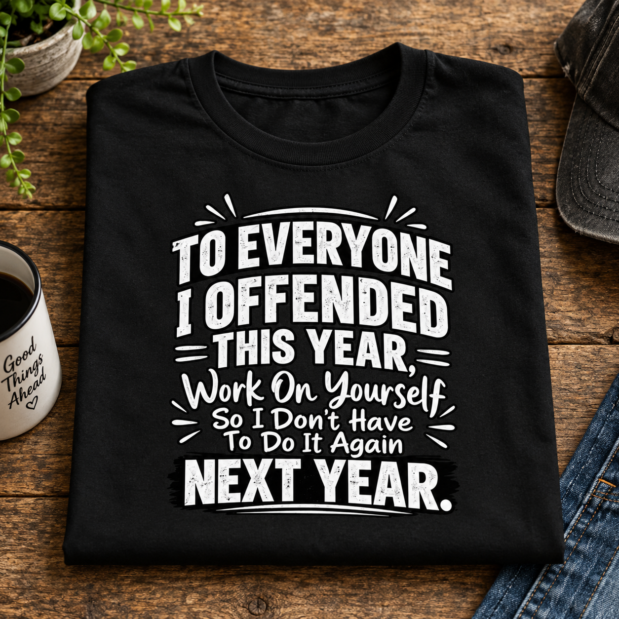 To Everyone I Offended This Year Shirt, Work On Yourself So I Don’t Have To Do It Again Funny Sarcastic T-Shirt - Image 4