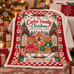 Personalized Gingerbread Family Christmas Blanket, Custom Family Name & Kids Names Holiday Blanket, Cute Gingerbread Christmas Gift for Family - Thumbnail Image 2