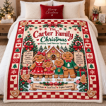 Personalized Gingerbread Family Christmas Blanket, Custom Family Name & Kids Names Holiday Blanket, Cute Gingerbread Christmas Gift for Family - Thumbnail Image 3