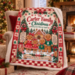 Personalized Gingerbread Family Christmas Blanket, Custom Family Name & Kids Names Holiday Blanket, Cute Gingerbread Christmas Gift for Family - Thumbnail Image 4