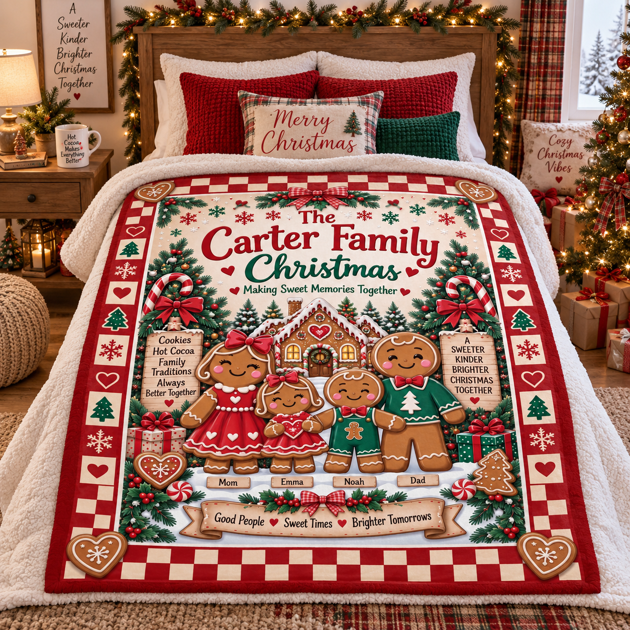 Personalized Gingerbread Family Christmas Blanket, Custom Family Name & Kids Names Holiday Blanket, Cute Gingerbread Christmas Gift for Family - Image 11