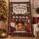 Personalized Family Christmas Fireplace Blanket, Custom Family Name & Stocking Names Holiday Blanket, Cozy Christmas Gift for Family - Thumbnail Image 8
