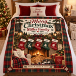 Personalized Family Christmas Fireplace Blanket, Custom Family Name & Stocking Names Holiday Blanket, Cozy Christmas Gift for Family - Thumbnail Image 3