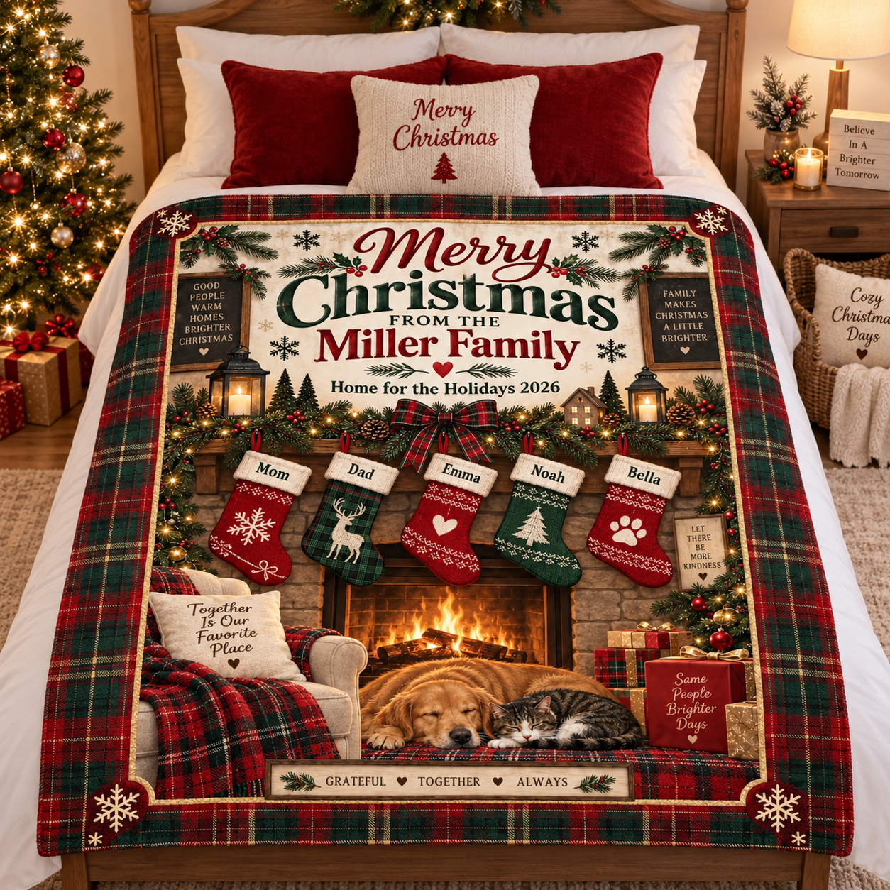Personalized Family Christmas Fireplace Blanket, Custom Family Name & Stocking Names Holiday Blanket, Cozy Christmas Gift for Family - Image 3