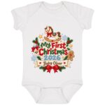 Personalized Baby’s First Christmas 2026 Onesie, Custom Baby Name Christmas Bodysuit, White, Infant Baby Bodysuit