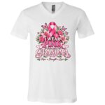 I Wear Pink for My Grandma Breast Cancer Awareness Shirt, Pink Ribbon Support T-Shirt, Grandma Cancer Support Gift, White, V-Neck T-Shirt