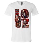 Horror Movie Lover Shirt, Scary Movie LOVE Halloween T-Shirt, Retro Slasher Horror Fan Graphic Tee, Spooky Season Shirt, White, V-Neck T-Shirt