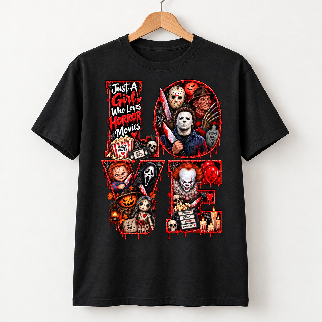 Horror Movie Lover Shirt, Just a Girl Who Loves Horror Movies, Scary Movie LOVE Halloween T-Shirt, Spooky Season Shirt - Image 4