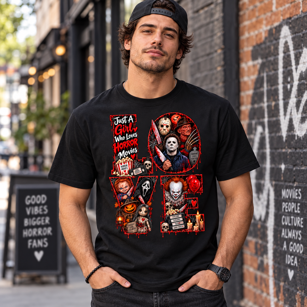 Horror Movie Lover Shirt, Just a Girl Who Loves Horror Movies, Scary Movie LOVE Halloween T-Shirt, Spooky Season Shirt - Image 6