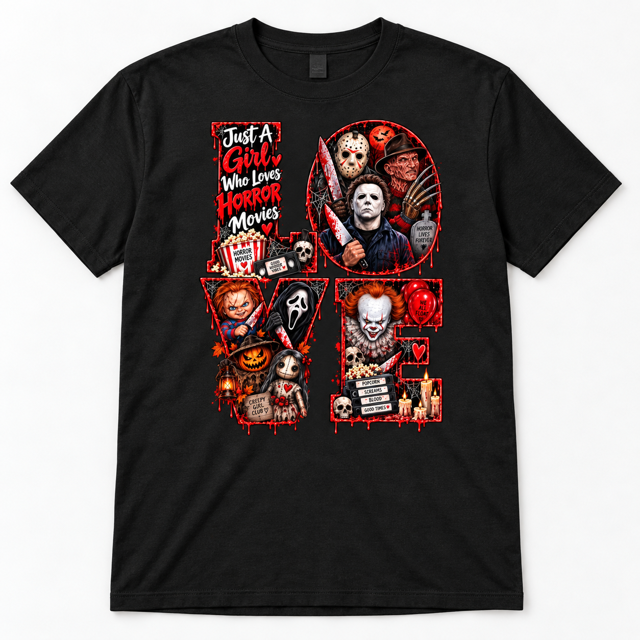 Horror Movie Lover Shirt, Just a Girl Who Loves Horror Movies, Scary Movie LOVE Halloween T-Shirt, Spooky Season Shirt - Image 8