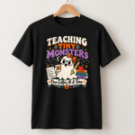 Teaching Tiny Monsters Halloween Teacher Shirt, Funny Ghost Teacher T-Shirt, Spooky Preschool Elementary Teacher Coffee Tee - Thumbnail Image 3