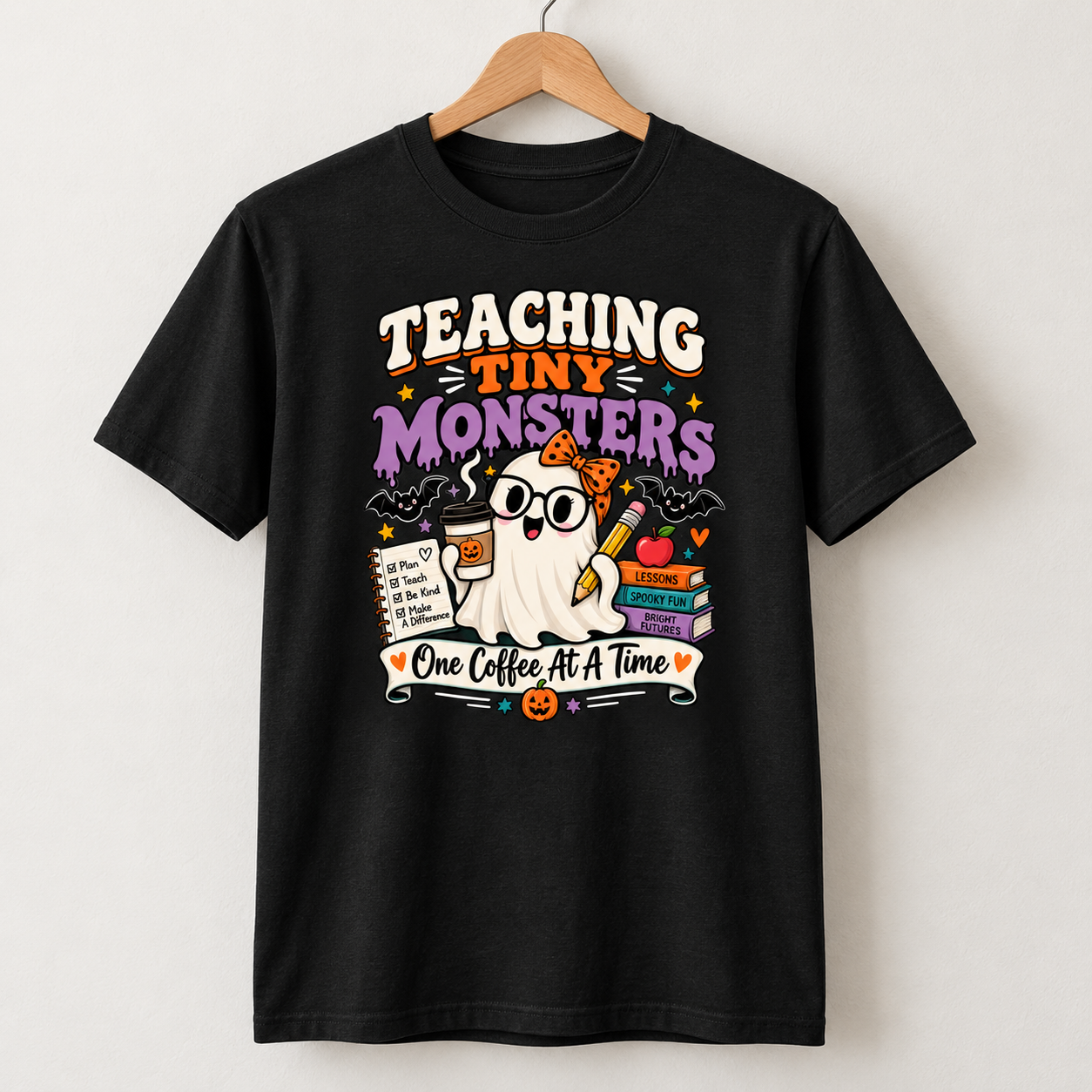 Teaching Tiny Monsters Halloween Teacher Shirt, Funny Ghost Teacher T-Shirt, Spooky Preschool Elementary Teacher Coffee Tee - Image 3