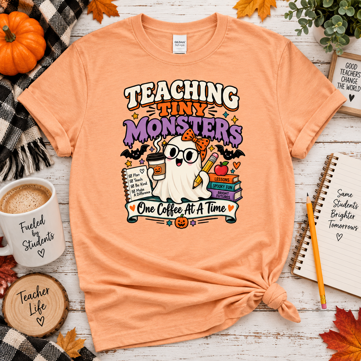 Teaching Tiny Monsters Halloween Teacher Shirt, Funny Ghost Teacher T-Shirt, Spooky Preschool Elementary Teacher Coffee Tee - Image 4