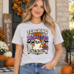 Teaching Tiny Monsters Halloween Teacher Shirt, Funny Ghost Teacher T-Shirt, Spooky Preschool Elementary Teacher Coffee Tee - Thumbnail Image 5