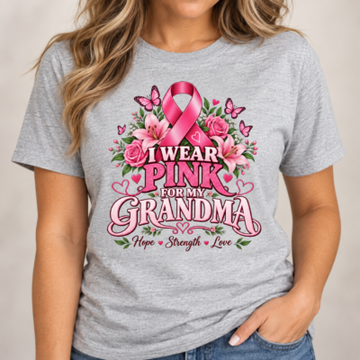 Alternative view of I Wear Pink for My Grandma Breast Cancer Awareness Shirt, Pink Ribbon Support T-Shirt, Grandma Cancer Support Gift
