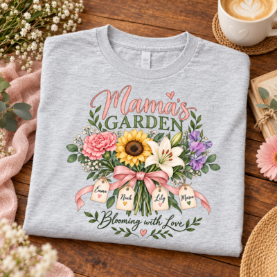 Alternative view of Personalized Mama’s Garden Birth Flower Shirt, Custom Kids Names Floral Mom T-Shirt, Birth Month Flower Mother Gift