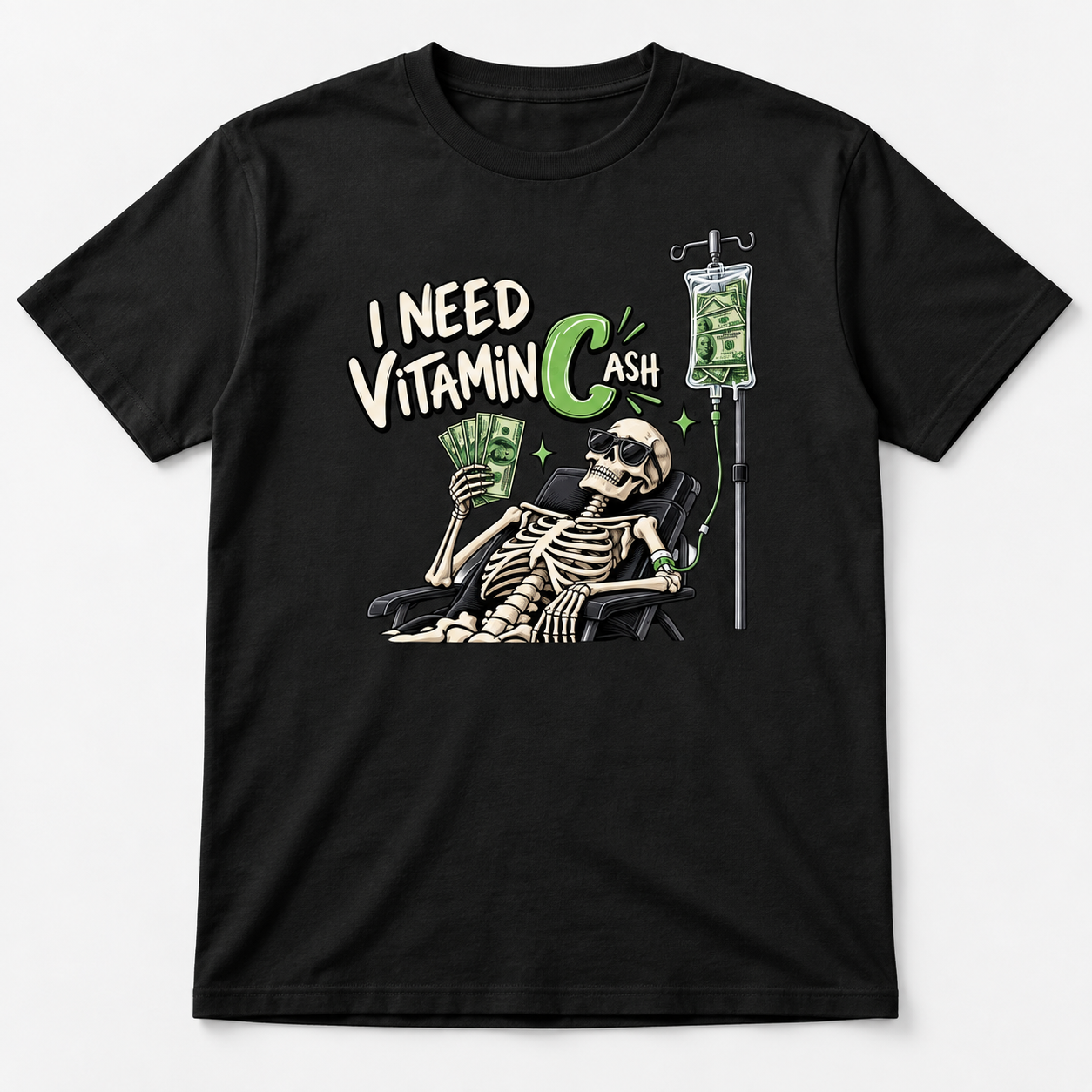 I Need Vitamin C Ash T-Shirt, Funny Cash Money Skeleton Shirt, Vitamin Cash Pun Tee, Sarcastic Money Lover Graphic Shirt - Image 6