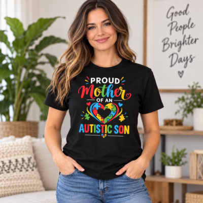 Alternative view of Proud Mother of an Autistic Son T-Shirt, Autism Mom Shirt, Autism Acceptance Mother Tee, Colorful Autism Support Gift