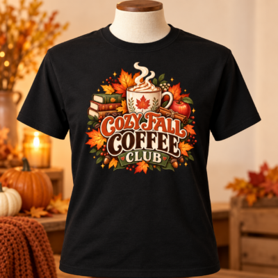 Alternative view of Cozy Fall Coffee Club Shirt – Autumn Coffee Lover T-Shirt, Maple Leaf Latte Fall Gift