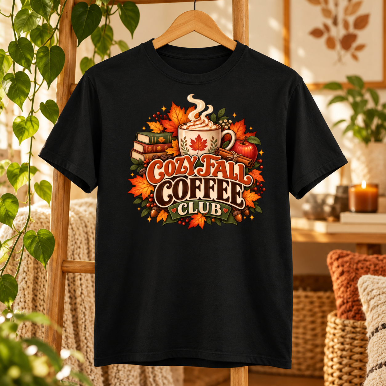 Cozy Fall Coffee Club Shirt – Autumn Coffee Lover T-Shirt, Maple Leaf Latte Fall Gift - Image 7