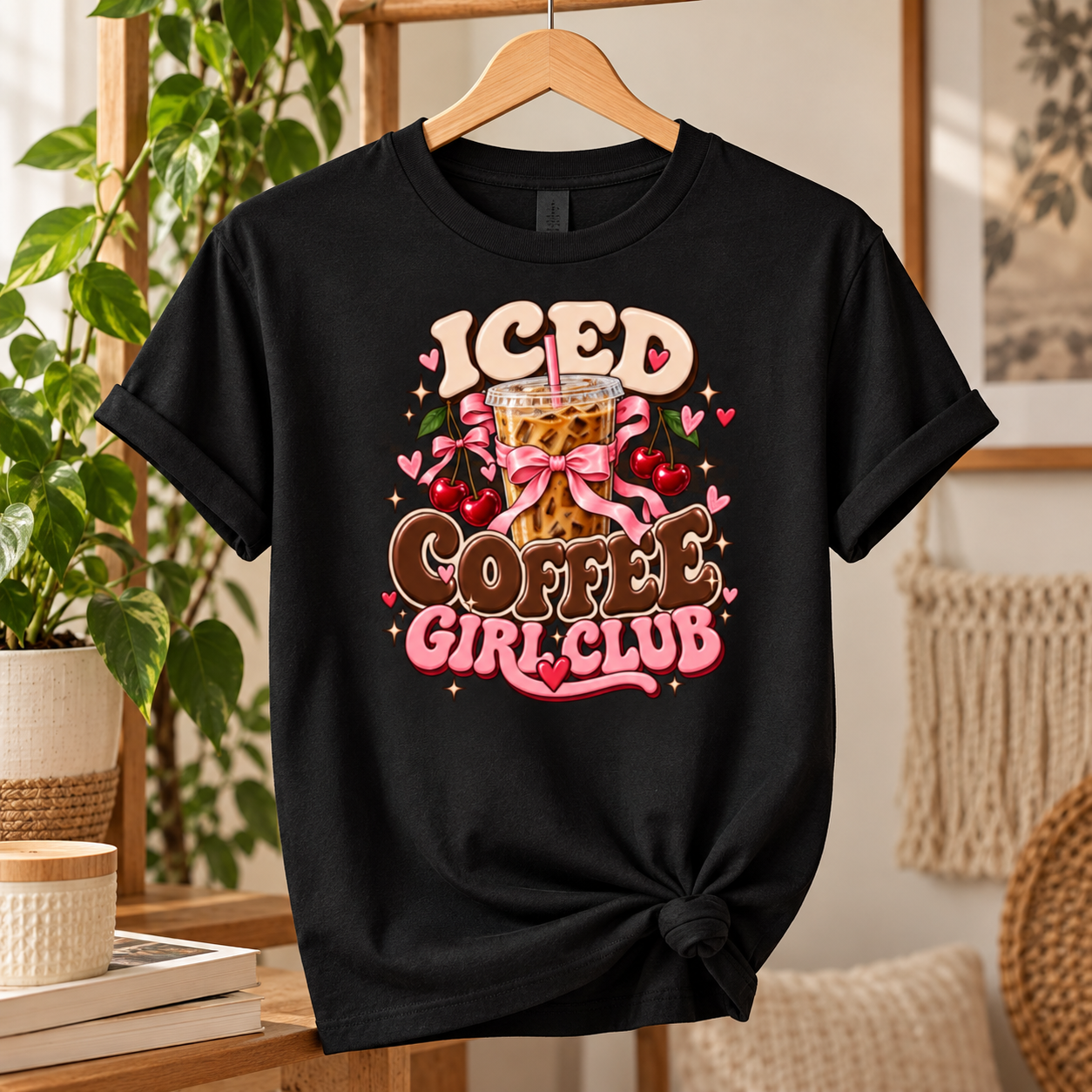 Iced Coffee Girl Club Shirt – Cute Coquette Coffee T-Shirt, Pink Bow Iced Latte Lover Gift - Image 4
