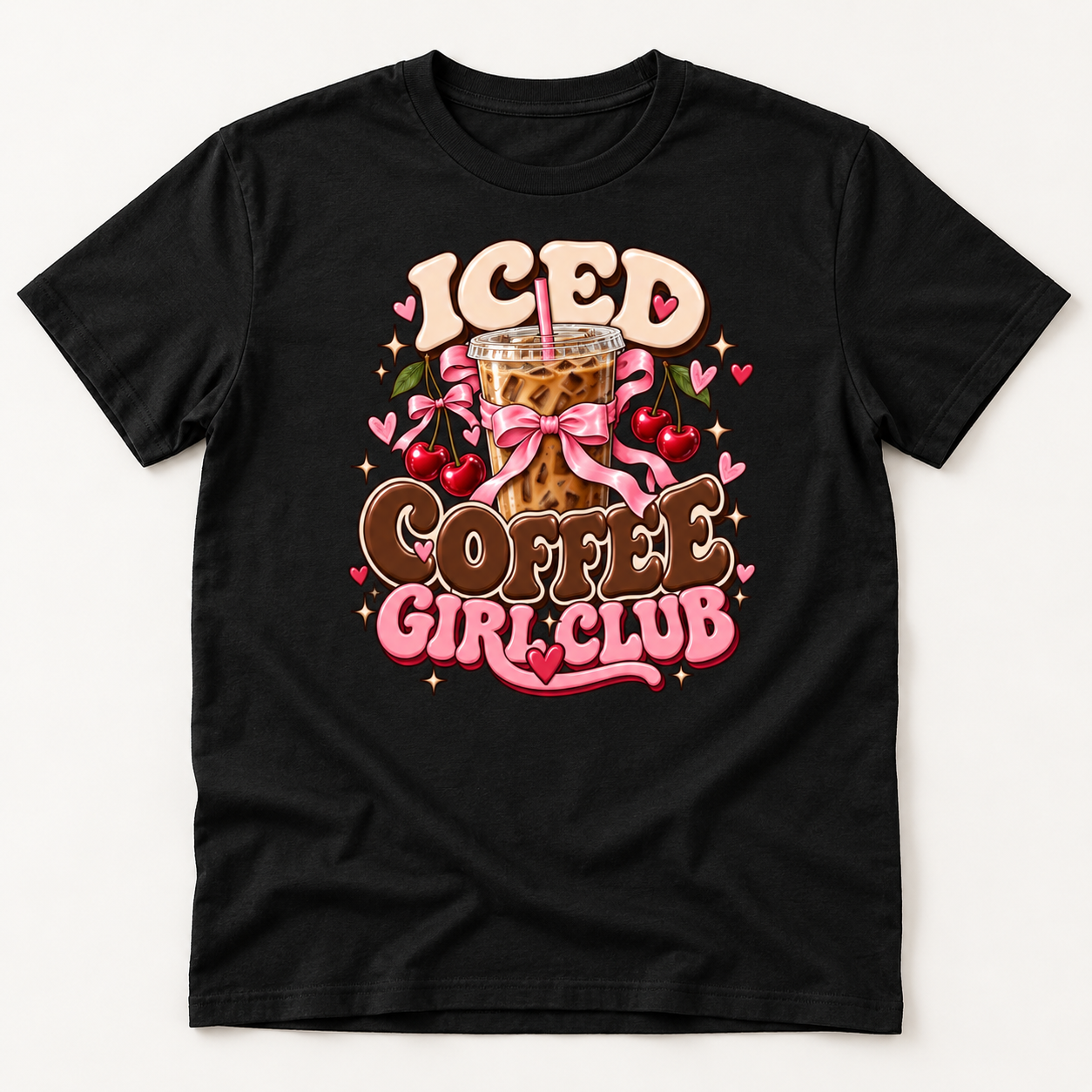 Iced Coffee Girl Club Shirt – Cute Coquette Coffee T-Shirt, Pink Bow Iced Latte Lover Gift - Image 6