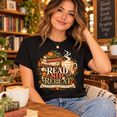 Alternative view of Read Sip Repeat Shirt – Book Lover Coffee T-Shirt, Cozy Fall Reading Gift for Bookish Coffee Lover