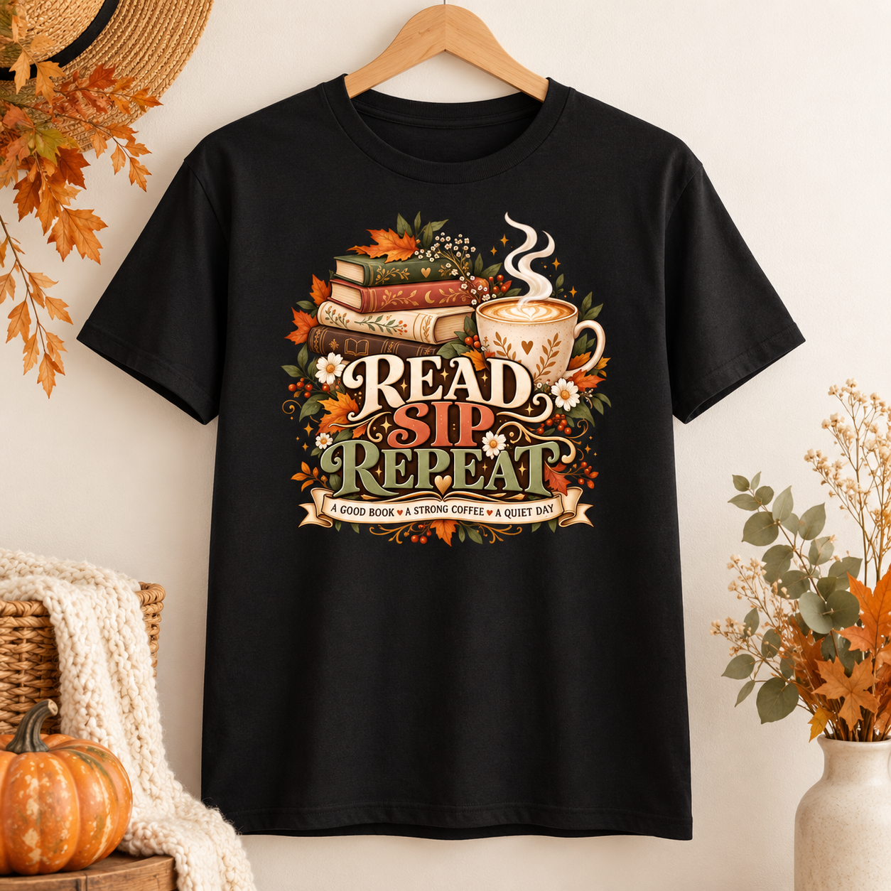 Read Sip Repeat Shirt – Book Lover Coffee T-Shirt, Cozy Fall Reading Gift for Bookish Coffee Lover - Image 5