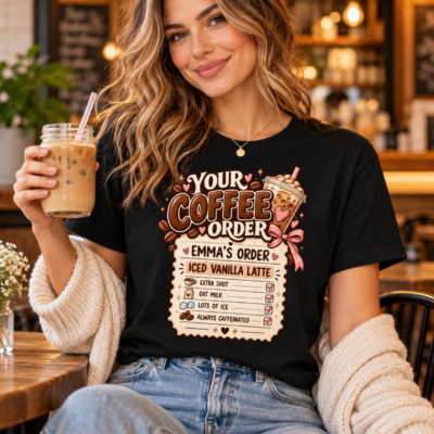 Alternative view of Personalized Coffee Order Shirt – Custom Name Iced Coffee Lover T-Shirt, Funny Latte Gift for Her