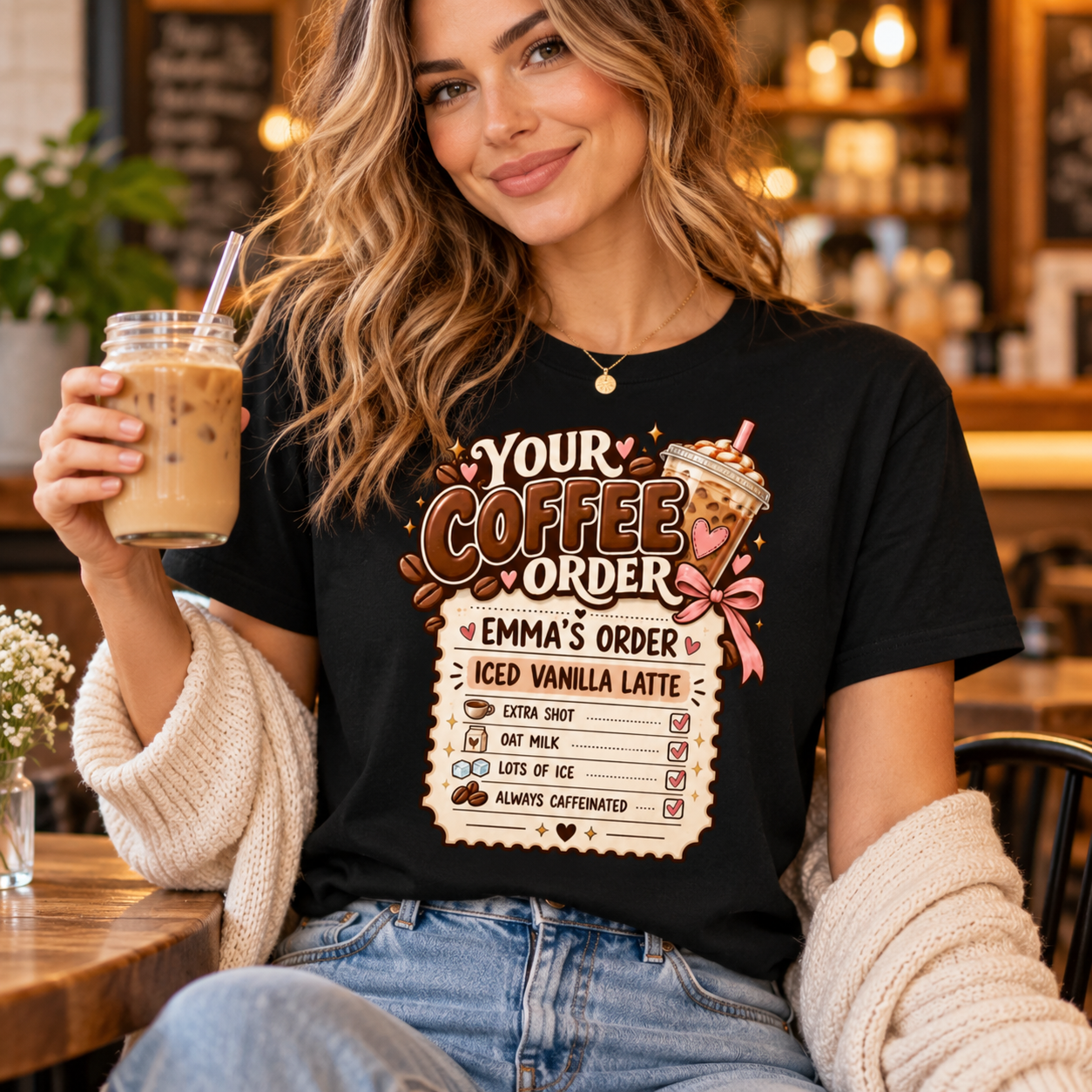Personalized Coffee Order Shirt – Custom Name Iced Coffee Lover T-Shirt, Funny Latte Gift for Her - Image 3