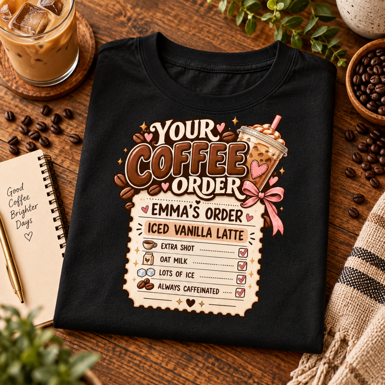 Personalized Coffee Order Shirt – Custom Name Iced Coffee Lover T-Shirt, Funny Latte Gift for Her - Image 4