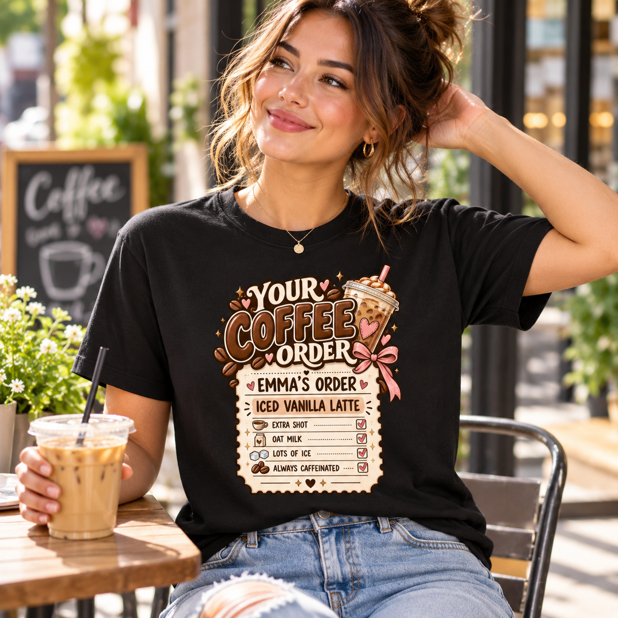 Personalized Coffee Order Shirt – Custom Name Iced Coffee Lover T-Shirt, Funny Latte Gift for Her - Image 6