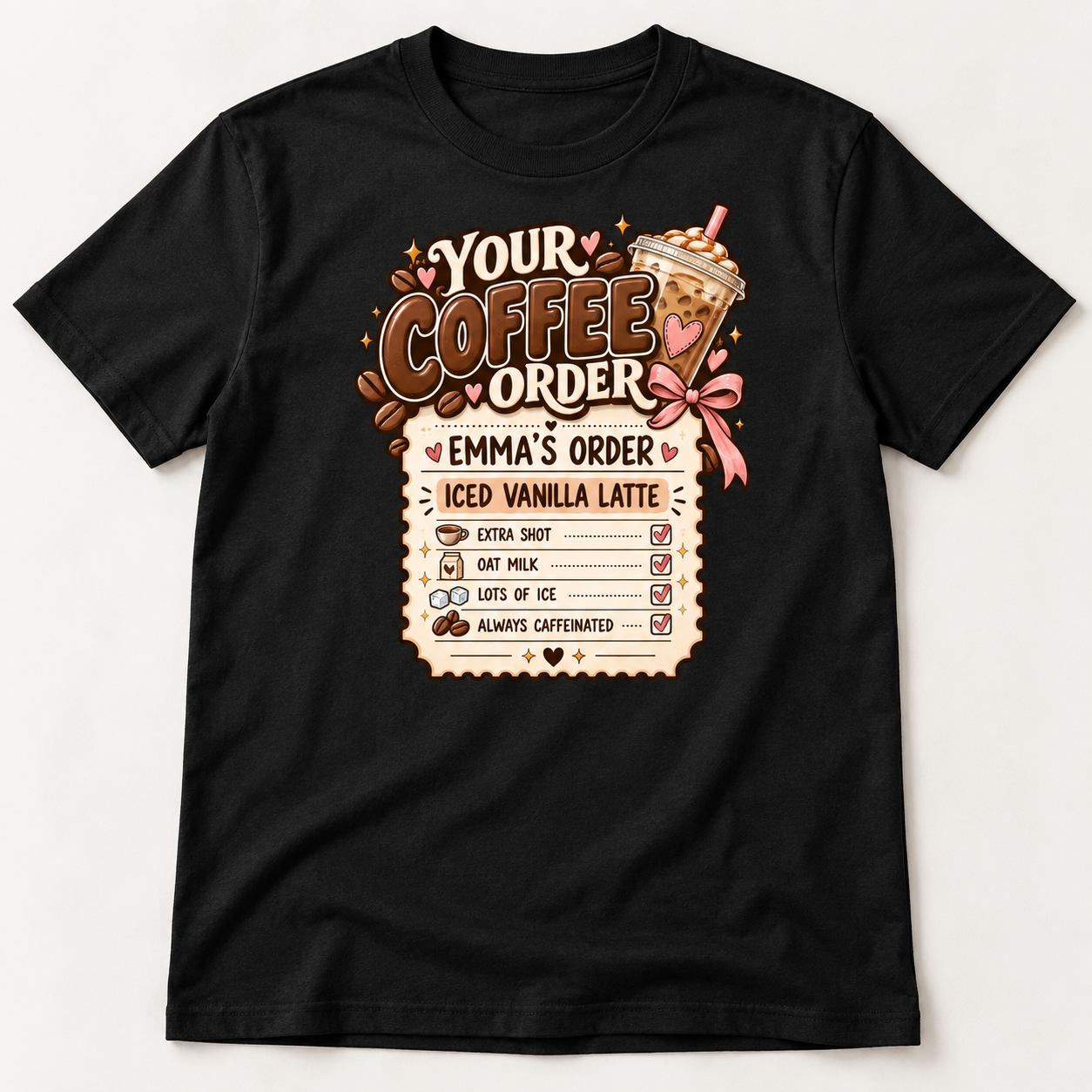 Personalized Coffee Order Shirt – Custom Name Iced Coffee Lover T-Shirt, Funny Latte Gift for Her - Image 7